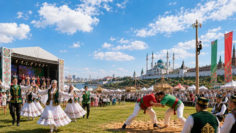Спортивный майдан Сабантуя, борьба корэш и праздник